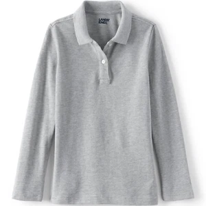 NWT Lands' End Girls Long Sleeve Polo Shirt 100% Cotton Light Gray Heather sz XS - Picture 1 of 10