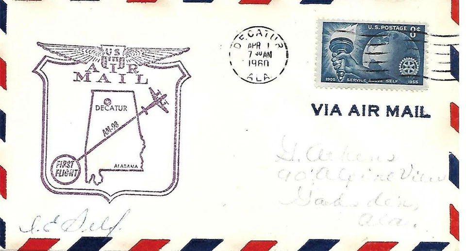 First Airmail Flight Decatur AL April 1 1960 AAMC#98W53 - Image 1 of 1