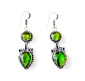Peridot Gemstone Dangle Drop Earring 925 Sterling Silver Handmade Jewelry 1.88" - Picture 1 of 1