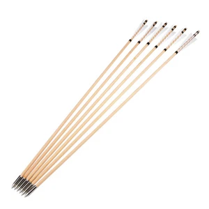 32.5" Wooden Arrow 5" Turkey Feather Traditional Longbow Archery Target Hunting - Picture 1 of 11