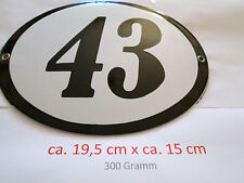 Hausnummer schwarze Nr. 43  weißer Hintergrund 19 cm x 15 cm Oval Emaille 