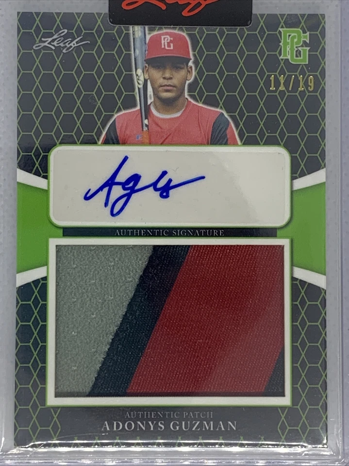 2021 LEAF PERFECT GAME GREEN ADONYS GUZMAN THREE COLOR PATCH AUTO # 11/19 - Image 1 of 1