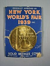 Vintage 1939 New York World's Fair Bronze coin & Holder ~ Washington's 150th Ann
