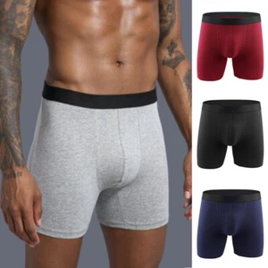 Men Cotton Long Leg Boxer Briefs Pouch Underwear/Shorts Trunks Underpants Sports - Picture 1 of 19