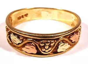 Black Hills Gold Ring nugget design Leaves and grapes 10K Multi-tone - Picture 1 of 4