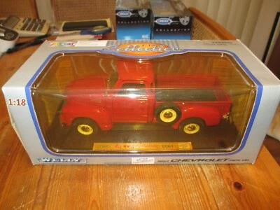 WELLY DIECAST 1:18 1953 CHEVROLET PICK UP TRUCK RED, BLACK INTERIOR NEW - Image 1 of 4