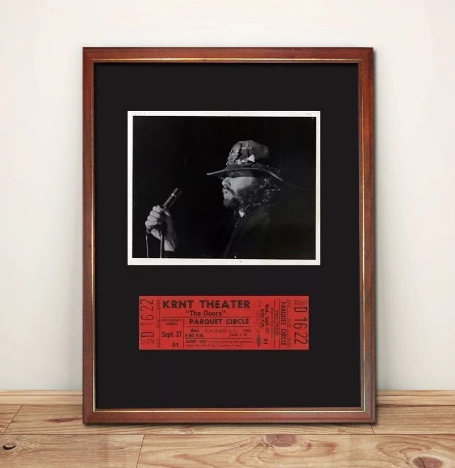 THE DOORS Des Moines 1967 FRAMED 17x13 Ticket & Jim Morrison Photo DISPLAY Repro - Image 1 of 1