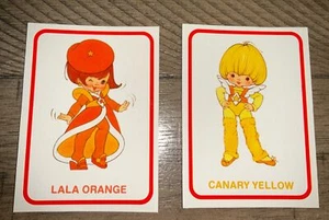 2 tarjetas coleccionables vintage Rainbow Brite Sprite LALA NARANJA Y AMARILLO CANARIO 1983 - Imagen 1 de 2