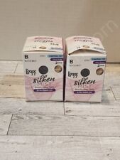 L'eggs Silken Mist Control Top Run Resistant Tights Size B Black Mist Lot Of 2