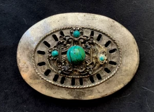Unbranded antiqued silver look/pewter oval belt buckle faux turquoise 4-1/4”X3” - Picture 1 of 2