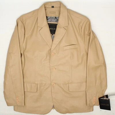 NWT Excelled Leather Jacket Mens XL Solid Tan 3 Button Blazer Sport Coat   - Image 1 of 4