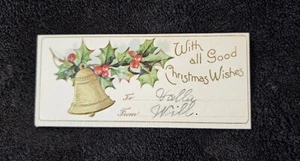 Vintage Victorian CHRISTMAS WREATH & BELL Package Name Tag, Card, Raised Picture - Picture 1 of 2