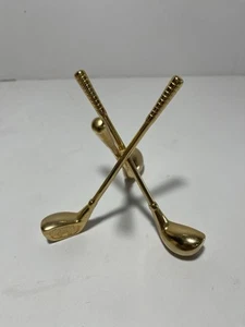 Brass Golf Clubs Paperweight Ball Display Business Card Holder Silvestri - Picture 1 of 4