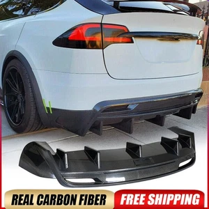 Fit For Tesla Model X 2016UP REAL Carbon Fiber Rear Bumper Diffuser Lip Body kit - Picture 1 of 16