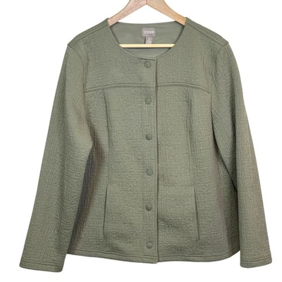 Chico's Size 3 XL Sea Foam Green Snap Front Textured Lagen Look Jacket  - Image 1 of 4