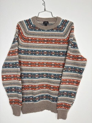 J. Crew Sweater Mens Large Tan Orange Fair Isle Ski Lambswool Pullover Crewneck - Image 1 of 4