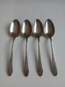 Vintage Wm Rogers Gardenia International Silber Teller 4 Gedecke Oval Löffel Floral - Bild 1 von 6