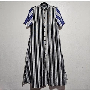 Aish Erum Hemdblusenkleid Damen XS Stehkragen Knopfverschluss Streifen schwarz blau - Bild 1 von 8