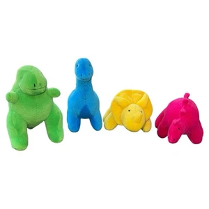 Vintage Russ Neon Dinosaurier Plüsch Bunt Hot Pink Gelb Blau Grün Set 4 Dinos - Bild 1 von 5