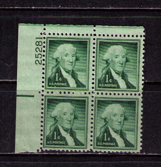 US USA Sc# 1031 MNH FVF PLATE # BLOCK President George Washington Wet Print - Image 1 of 1