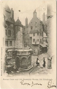 MERCAT CROSS & OLD ASSEMBLY ROOMS - Old Edinburgh Postcard Marshall Wane & Co - Picture 1 of 2