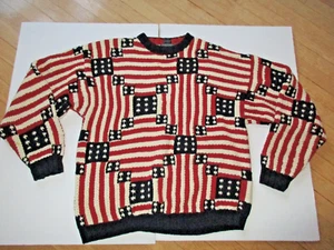 RARO maglione vintage anni 90 Chaps Ralph Lauren design bandiera maglia a mano XL - Foto 1 di 4