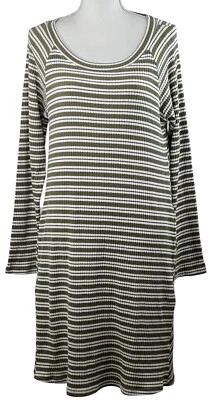 She + Sky Women's Swing Flair Textured Dress 1XL Ribbed Long Sleeve Olive White - Image 1 of 4