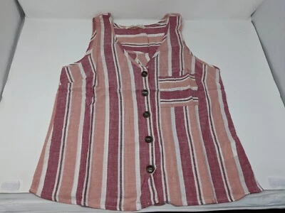 Juniors' Rewind Linen Tank Top Color Pink Stripe Size MEDIUM - Image 1 of 4