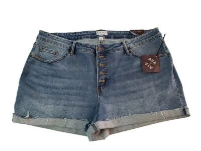 Pantalones cortos de jean azules elásticos para mujer talla 22W. Ava & Viv tiro medio. Botón Mosca Nuevo Foto 1 de 4