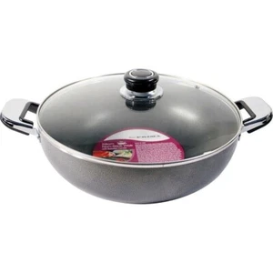 32cm Antihaft Flache Kasserolle Wok Frittierpfanne Topf & Glasdeckel Doppelhand - Bild 1 von 5