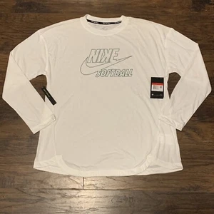 Nike Softball White Green Women's Breath Dri Fit Long Sleeve Shirt Top Sz Large - Picture 1 of 12