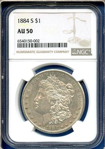 1884 S NGC AU50 Morgan Dollar $1 US Mint Silver Rare Key Date 1884-S AU-50 - Picture 1 of 3