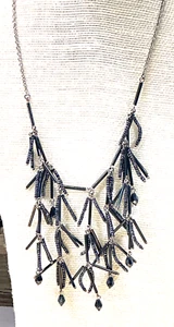 Collar INC Cuentas Semilla Negra $ Tubo Vidrio Palo Hombre Look Tono Plata Lote 37 - Imagen 1 de 3