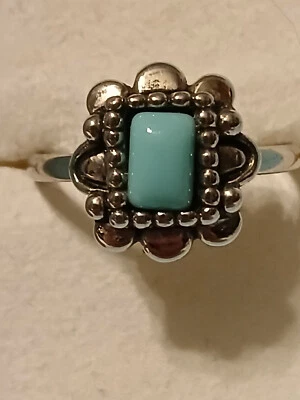 Vintage Avon Silver Tone Ring With Turquoise Colored Rectangular Stone Sz. 6 - Image 1 of 4