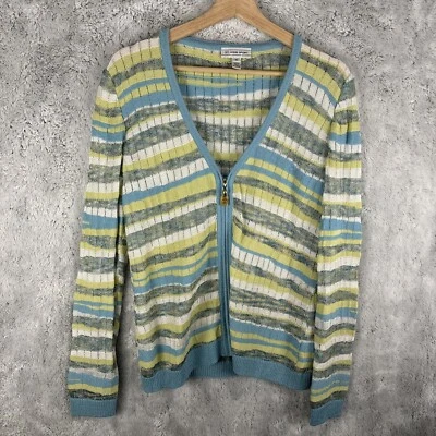 Cárdigan suéter St. John Sport azul a rayas media cremallera talla mediana mezcla de lana Foto 1 de 4