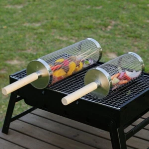 2/3 Stück/Set Edelstahl Grillkorb Zylinder Verdicken Drahtgeflecht Holzgriff - Bild 1 von 18