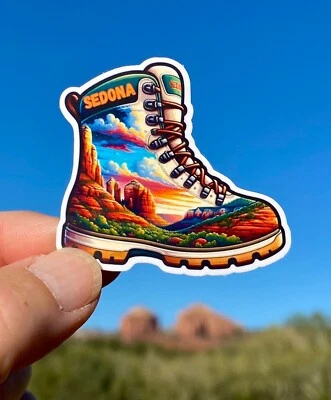 HANDMADE 2" Sedona Hiking Boot Sticker, Desert, Hike, Nature, Red Rocks, Sun, Cactus, Fun