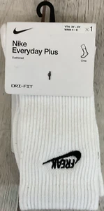 Nike Everyday Plus Cushioned Mid Calf Crew Sock Small White Freak Logo Accent - Picture 1 of 9