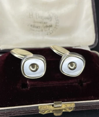 Vintage Manschettenknöpfe Wilhelm Müller Silber 835 Goldfront Perlmutt Laurin - Bild 1 von 4
