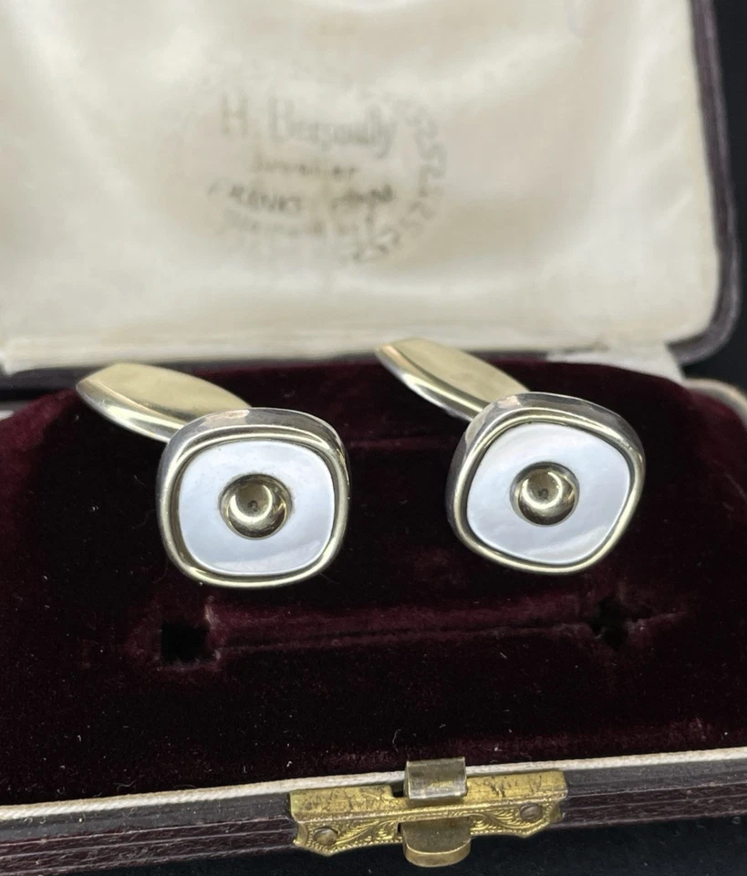 Vintage Manschettenknöpfe Wilhelm Müller Silber 835 Goldfront Perlmutt Laurin - Bild 1 von 4