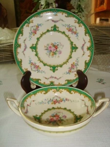 Set GRÜN Myott Staffordshire SEVRES Teller & Obstschale - signiert Roberts - Bild 1 von 10