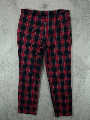 Womens Dress Pants 31x26 HI Waist Red Tartan Plaid Taper Side Zip Stretch Ladies - Image 1 of 4