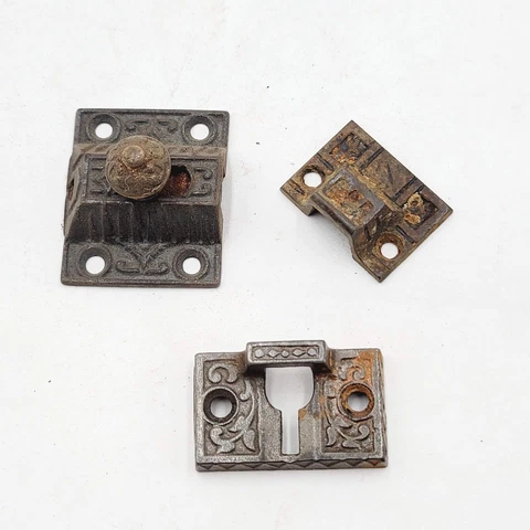 Vintage Mixed Lot of Salvage Hardware Keeper Window Cabinet Lock Cover