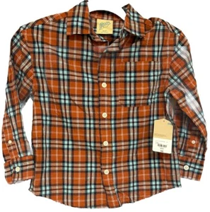 THEREABOUTS Plaid Boys XXS 4-5 Orange Black White Long Sleeve Pocket Shirt NWT - Picture 1 of 4
