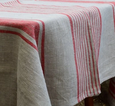 Striped linen tablecloth. Washed natural handmade Linen Tablecloth - Image 1 of 4