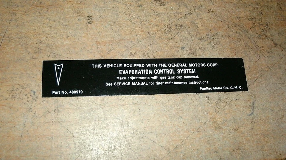 1970 PONTIAC GRAND AM GRAND PRIX EXECUTIVE CALIFORNA EMISSIONS SMOG SYSTEM DECAL - Image 1 of 1