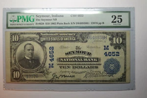 Seymour, IN - $10 1902 Plain Back Fr. 628 The Seymour NB Ch. # (M)4652. PMG VF - Picture 1 of 4