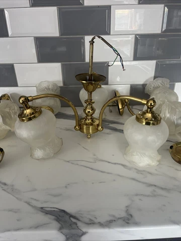 Brass Ceiling Light With 4 Matching Wall Lights Cover