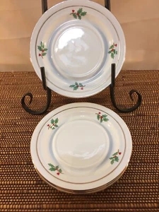 4-Tienshan Holiday Hostess China “Christmas Tree” Holly & Gold Trim Saucer Plate - Picture 1 of 5