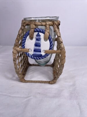 Стеклянный подсвечник ручной работы плетеный и синий керамический декор для маяка 5,25 дюйма - Изображение 1 из 4